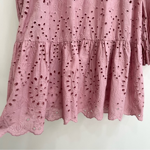 Eloquii Eyelet easy dress mauve dusty long sleeve flounce hem pink plus size 22 - Picture 4 of 10
